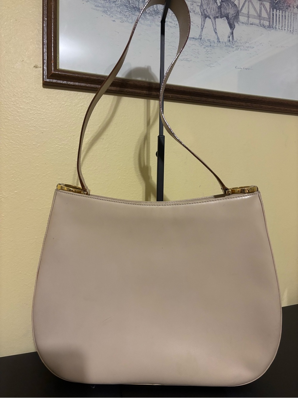 Salvatore Ferragamo Beige Shoulder Bag with Gold Hardware